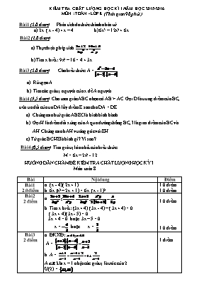 Kiểm tra chất lượng học kì I năm học 2015 - 2016 môn Toán lớp 8